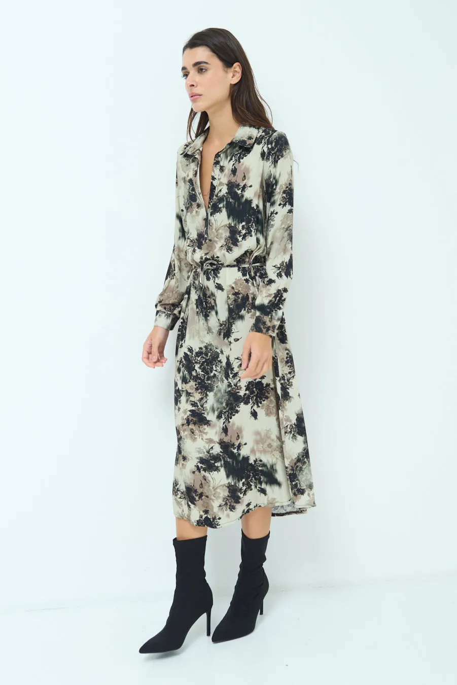 Abstract print button-up midi dress wholesale