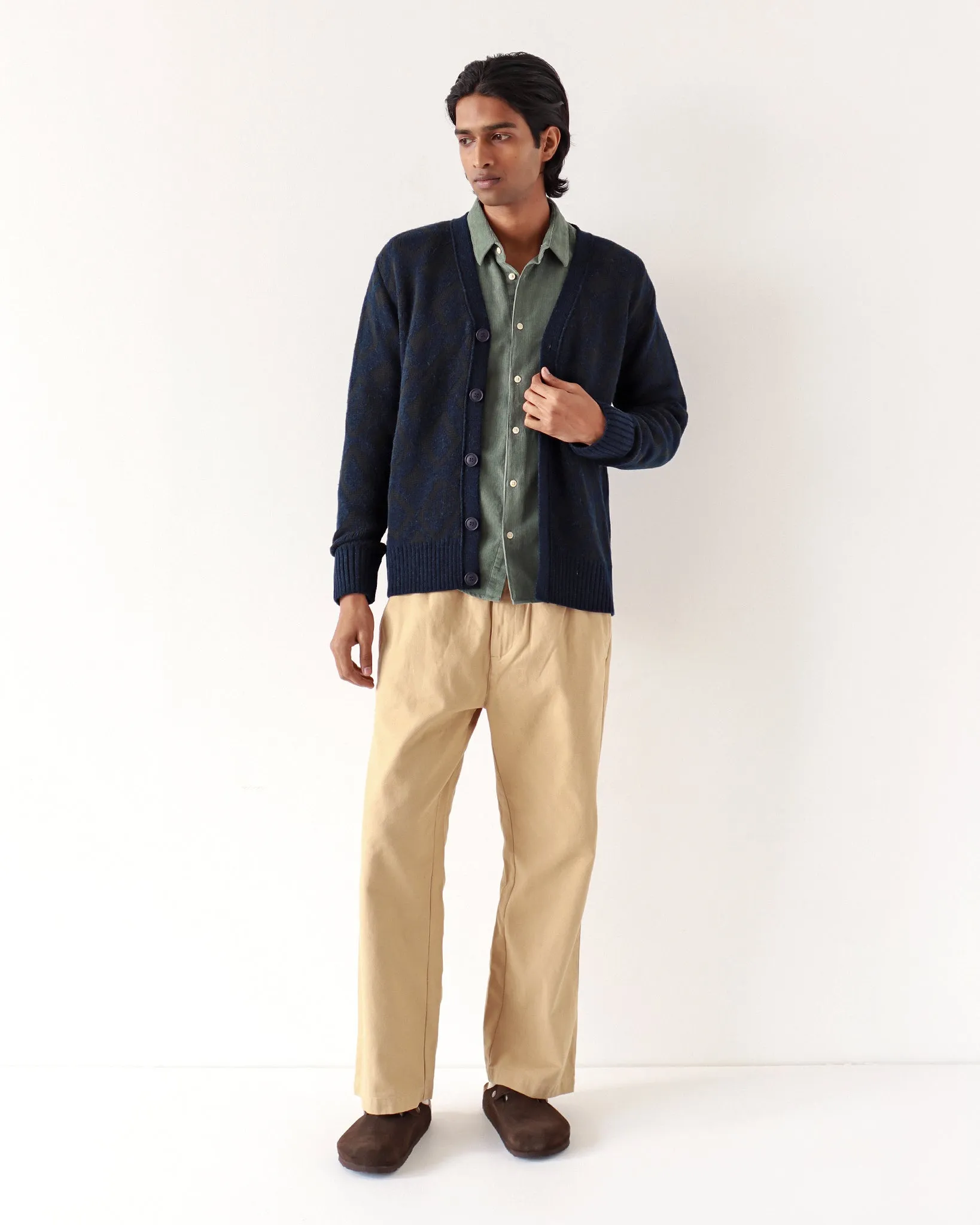 Buckley Cardigan - Navy / Green Geo Pattern