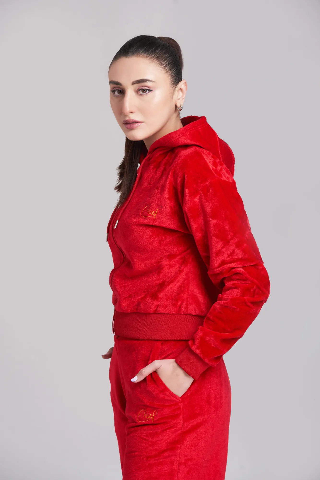 Casual Plush Zip Up Hoody Tracksuit - Women