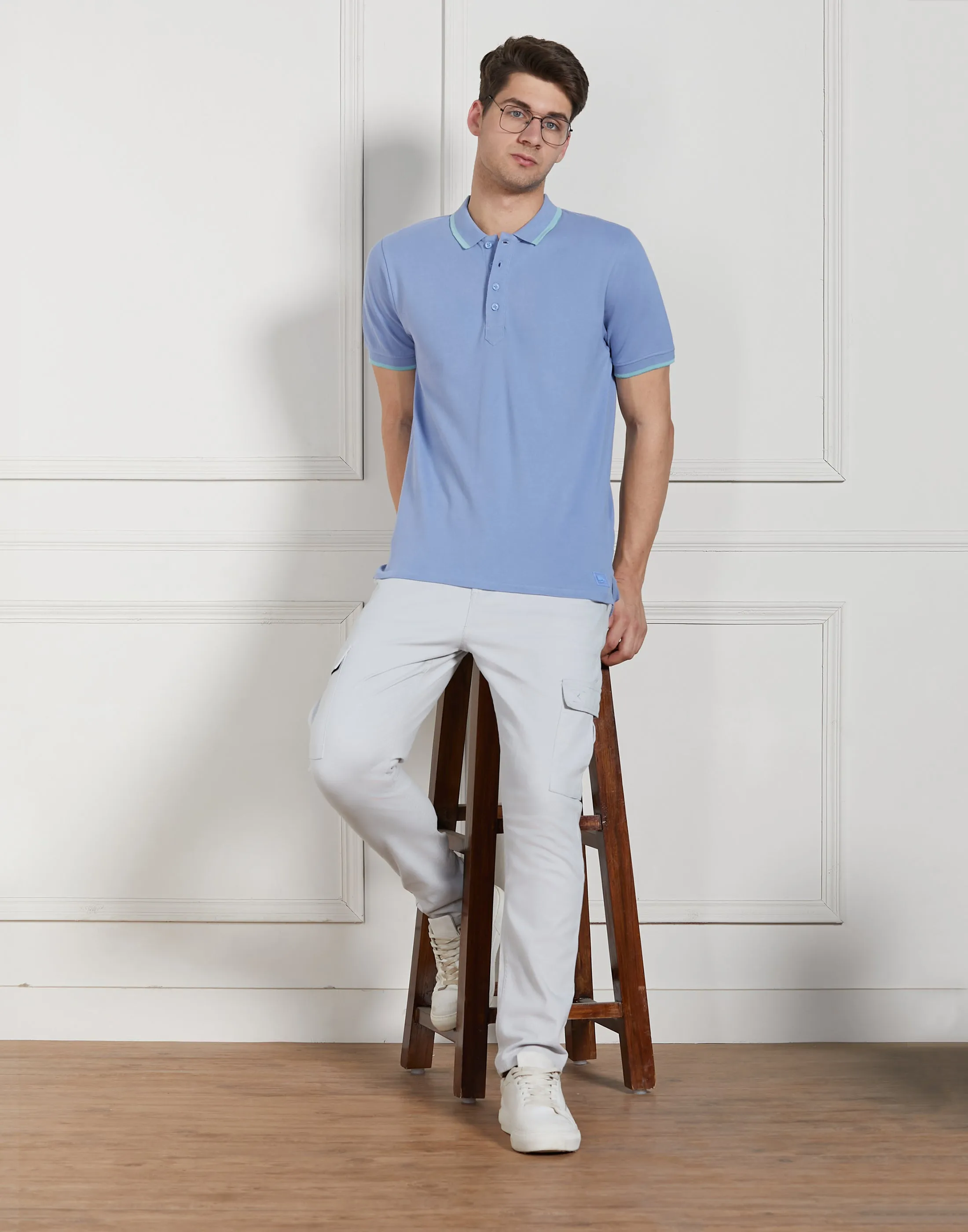 Men's Blue Cotton Regular Fit Polo T-Shirt