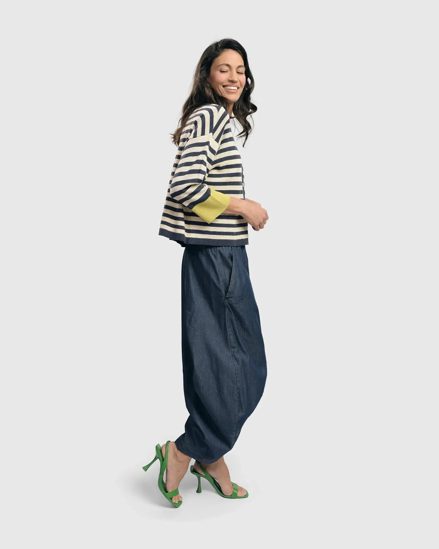 Moana Striped Cardigan Sweater, Gold/Blue