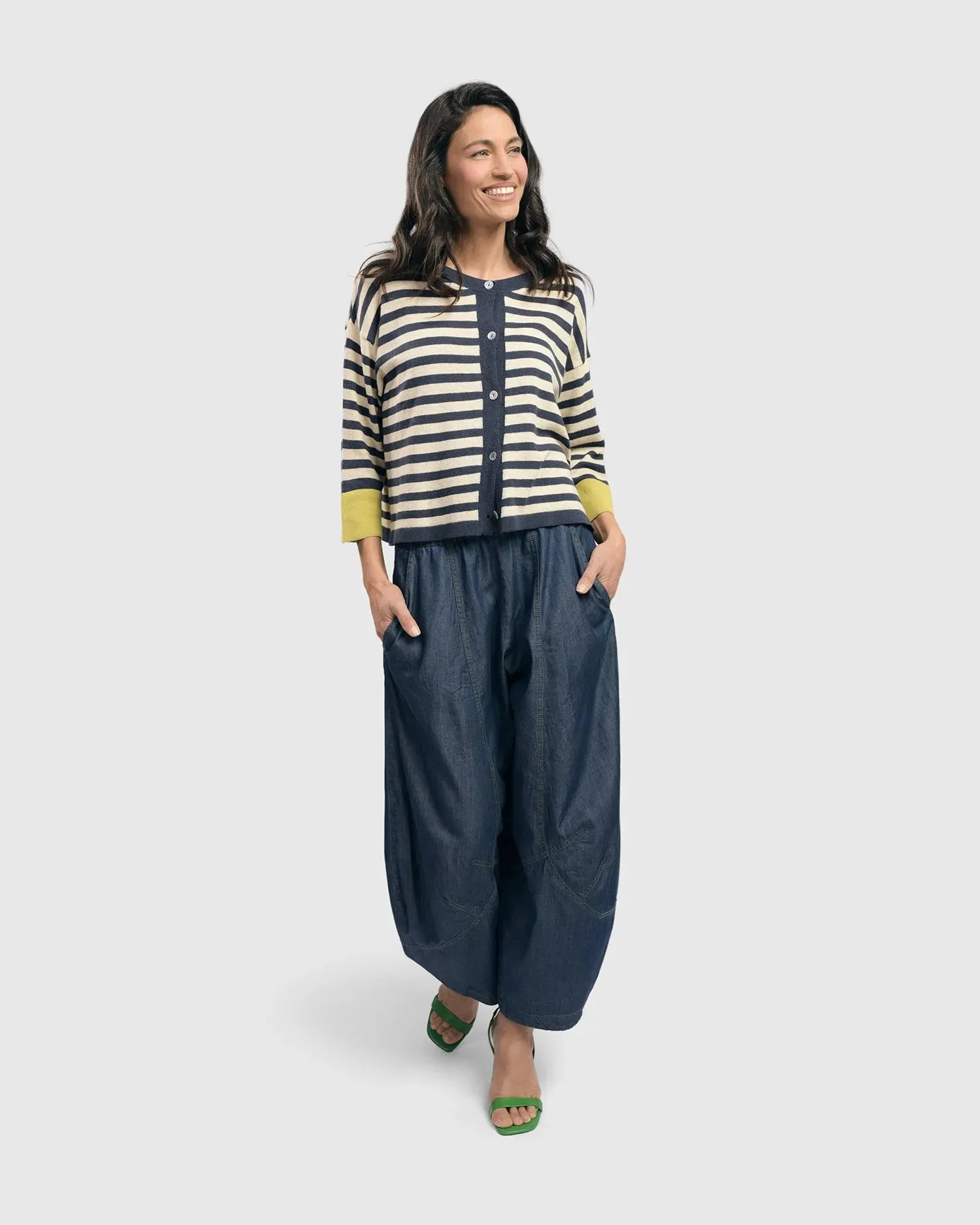 Moana Striped Cardigan Sweater, Gold/Blue