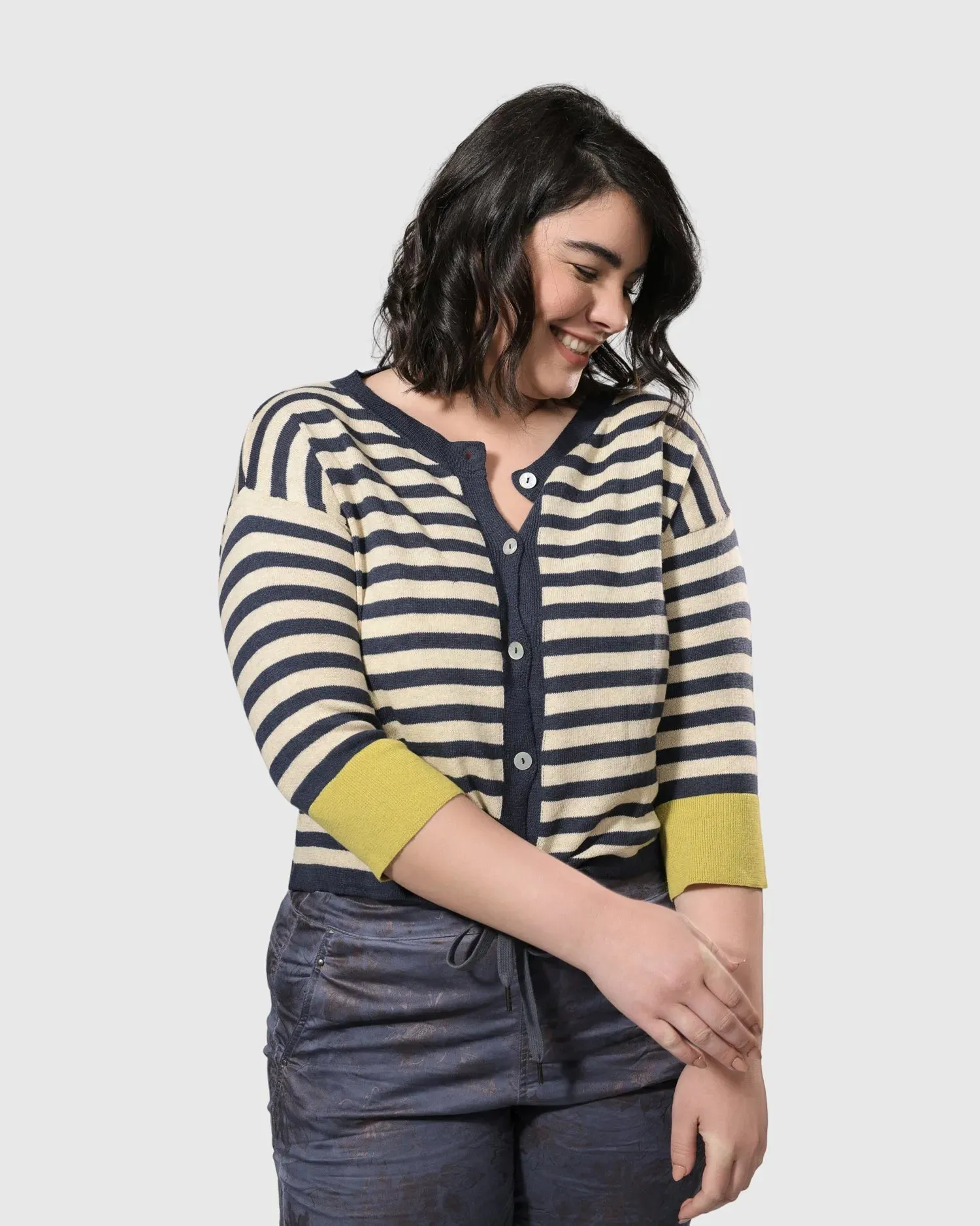 Moana Striped Cardigan Sweater, Gold/Blue