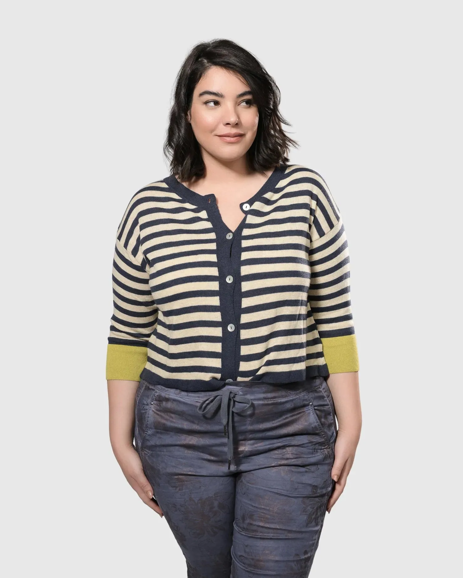 Moana Striped Cardigan Sweater, Gold/Blue