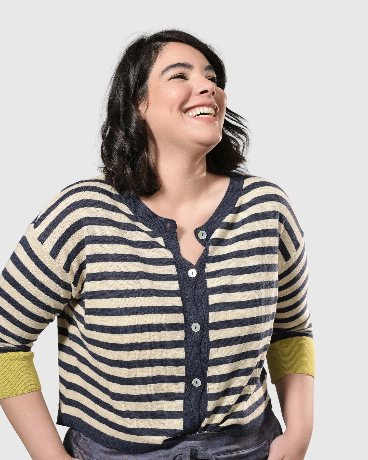 Moana Striped Cardigan Sweater, Gold/Blue