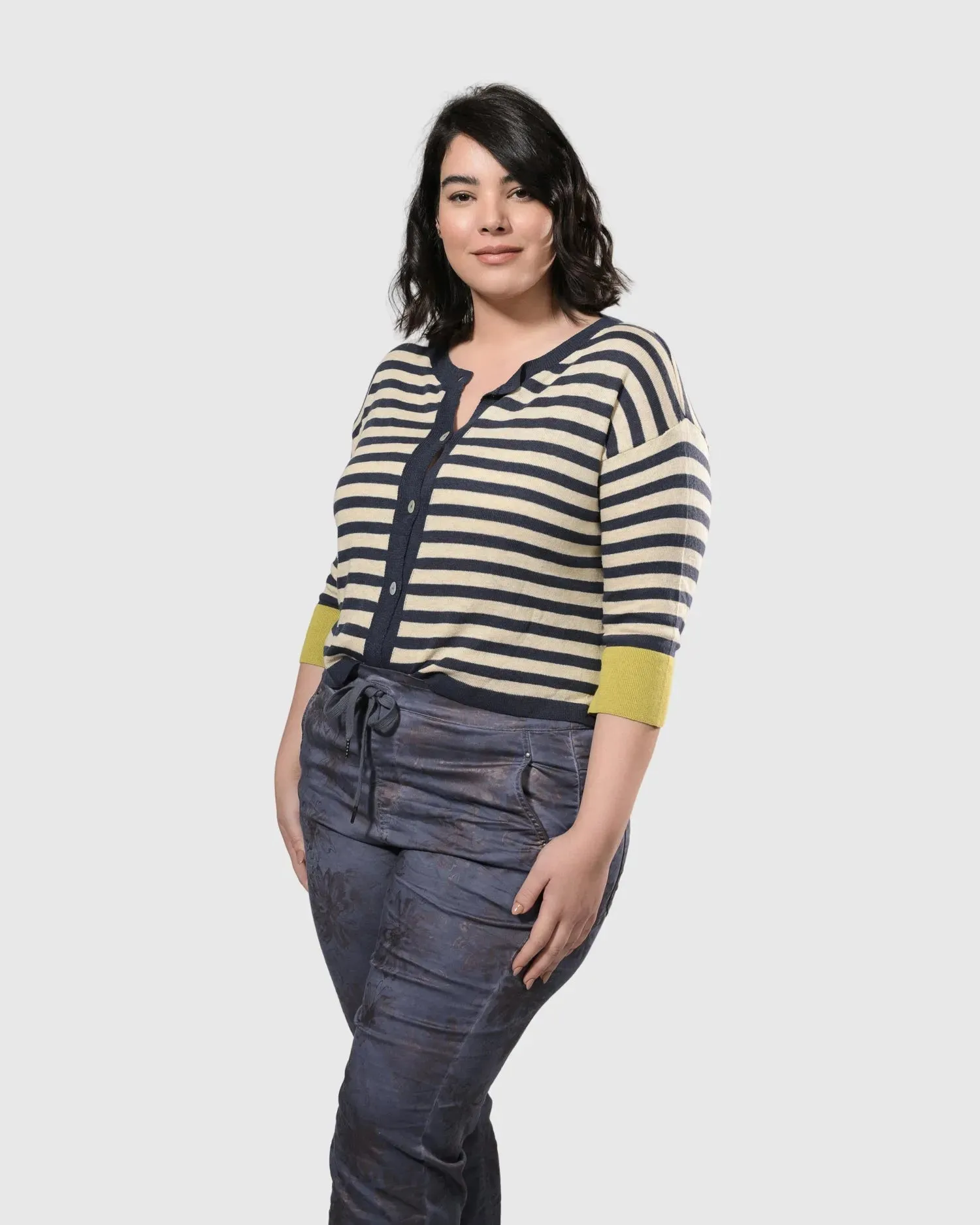 Moana Striped Cardigan Sweater, Gold/Blue