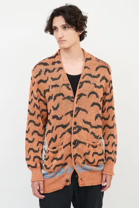 Orange & Multicolour Linen & Cotton Patterned Cardigan