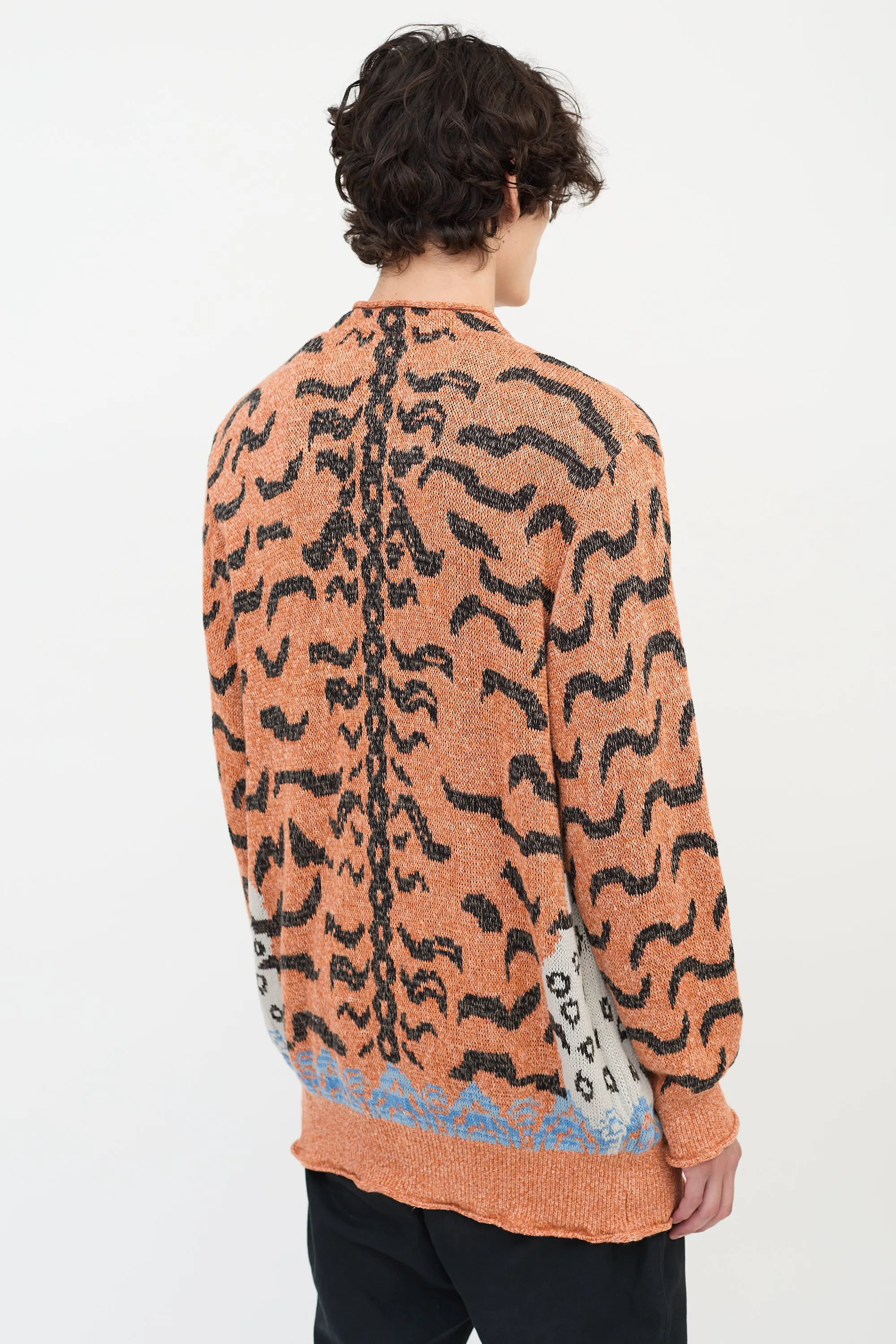 Orange & Multicolour Linen & Cotton Patterned Cardigan