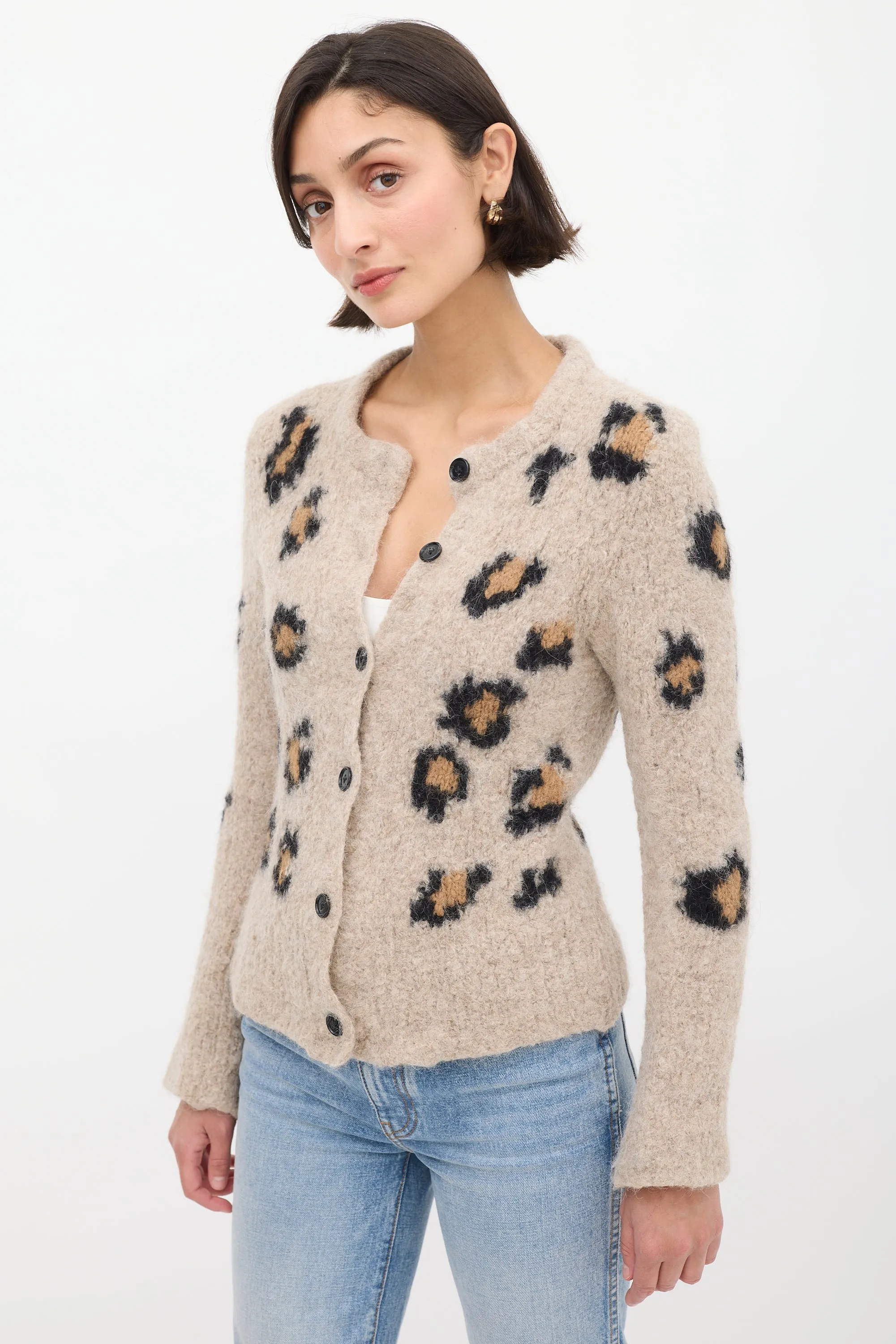 X Augden Beige & Black Patterned Cardigan