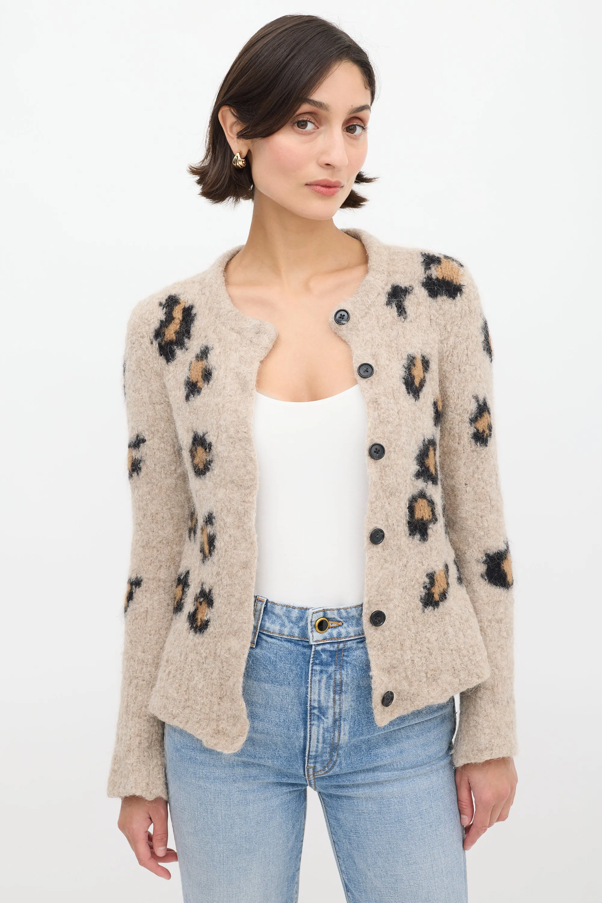 X Augden Beige & Black Patterned Cardigan